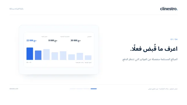 تصوّر للواجهة · بيانات افتراضية — مالية العيادة ببساطة